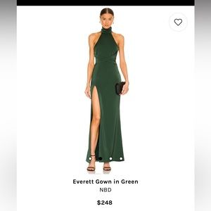 Everett Gown in Green by NBD. Purchased from Revolve and dry cleaned.